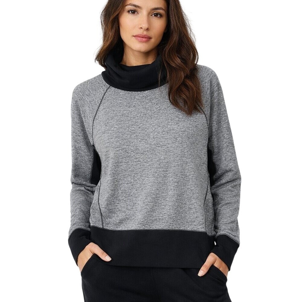 VSX Victoria's Secret Sport Pullover Womens M Gray Black Funnel Neck Mesh Detail